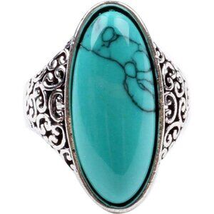Turquoise Ring Silver Plated Statement Stone Ring Gothic Fashion Jewelry for Wom